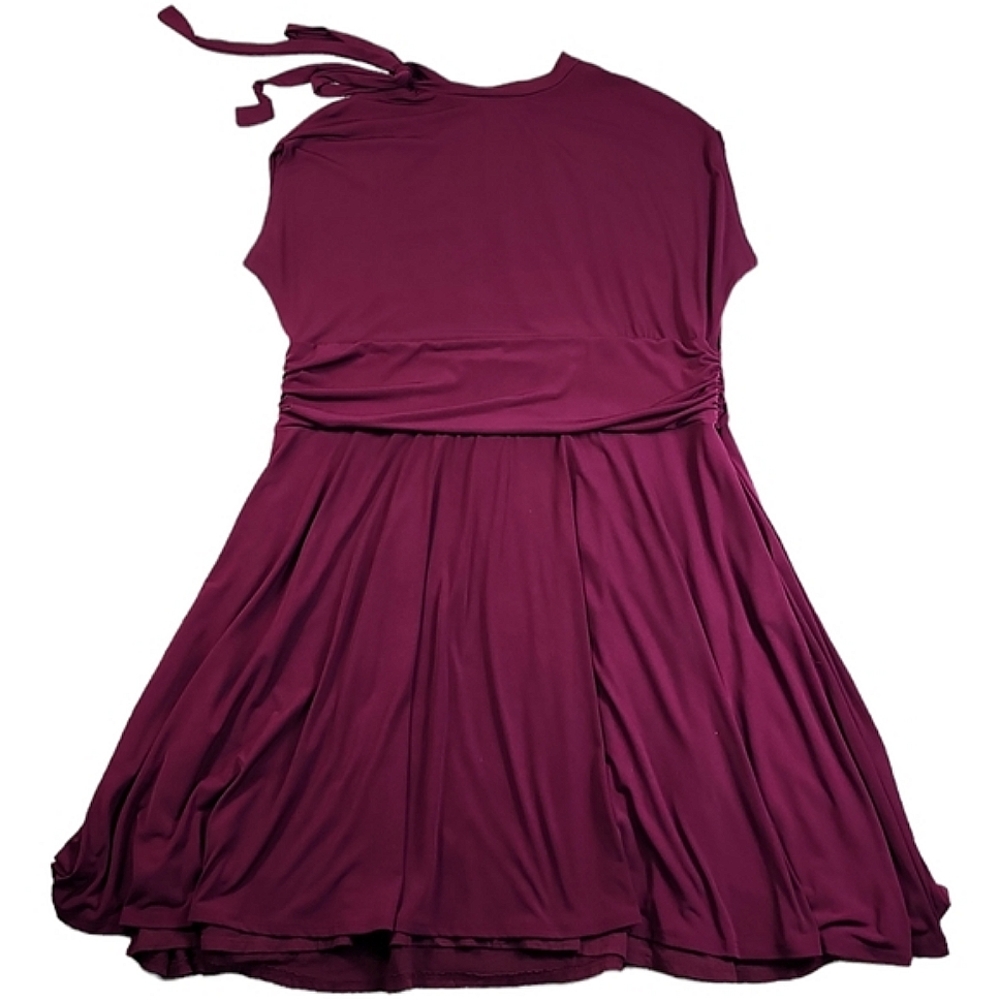 ModCloth Burgundy Retro Tie-Neck Jersey Dress - Picture 5 of 8
